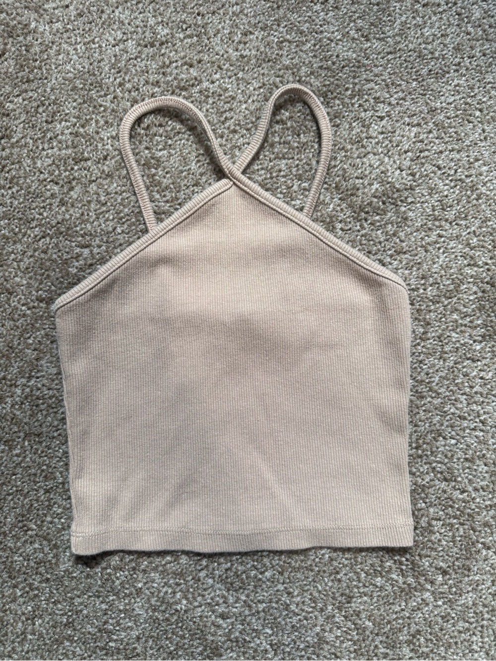 Ribbed Halter Crop Top in Beige